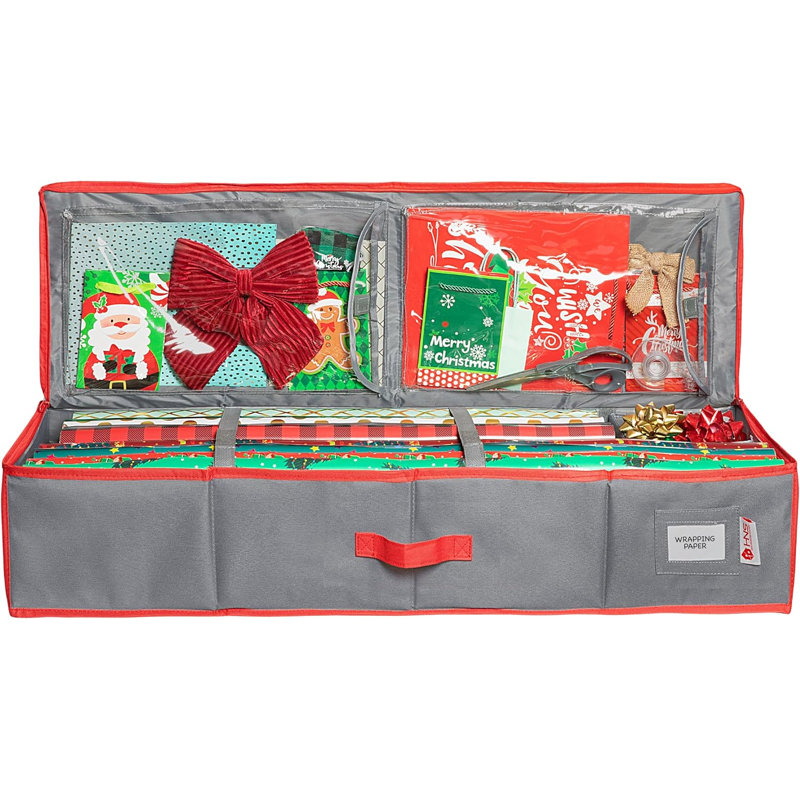 Wrapping Paper Storage Container. Fits Up To 27 Rolls 1.37" Diam., Gray/Red