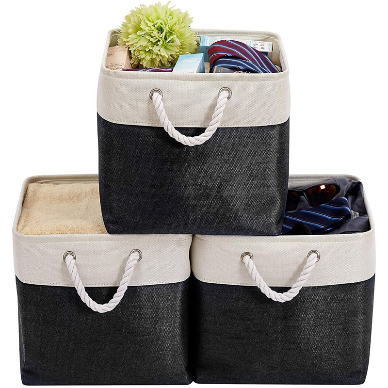 Fabric Bin Set, Grey/White