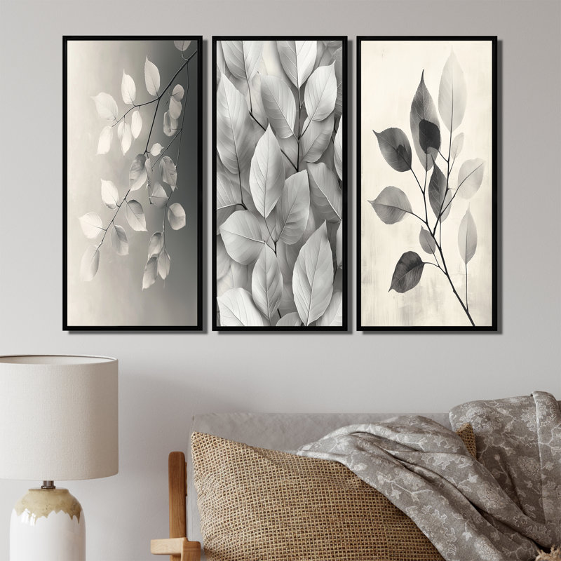 Galet à feuilles grises veines de la nature I - Collection de décorations murales feuilles, H 28 po x l 36 po, Noir
