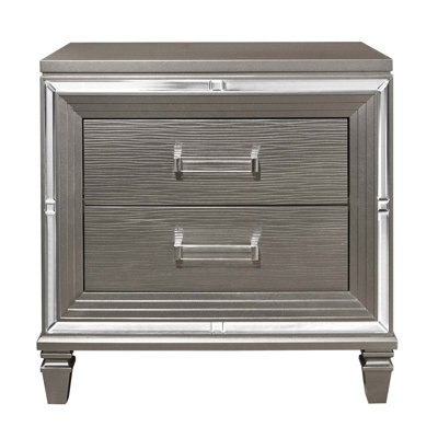 Elegant Style Nightstand Beveled Mirror Trim Dovetail Drawers Furniture