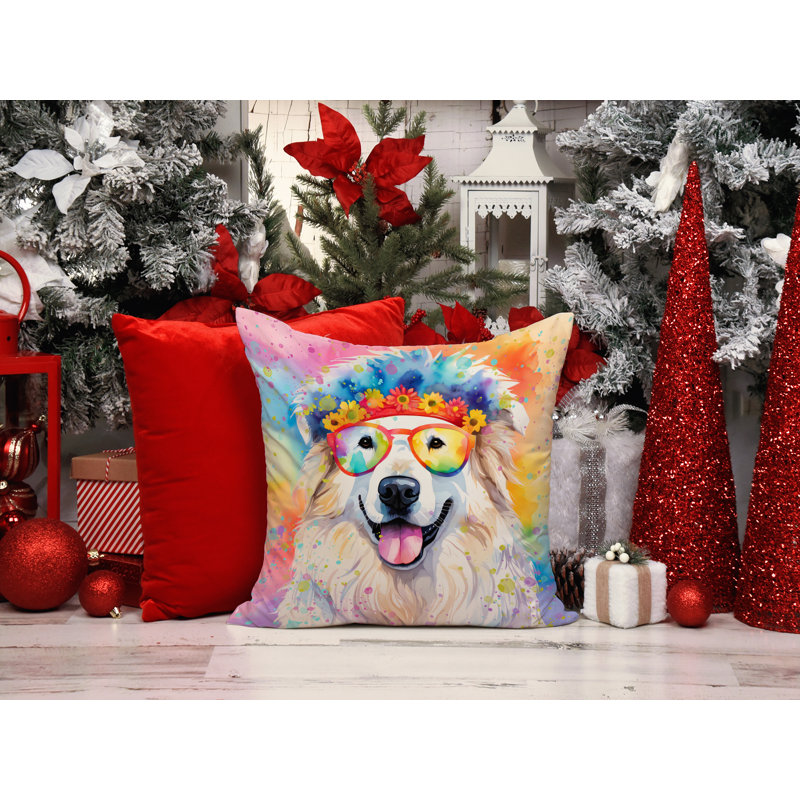Great Pyrenees Hippie Dawg Fabric Decorative Pillow