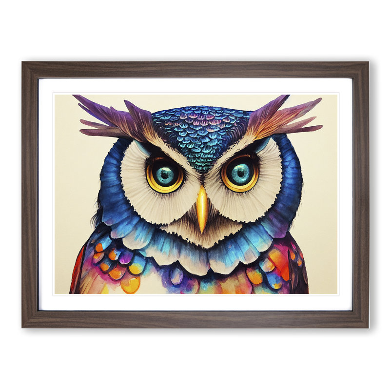Colourful Long Eared Owl - Print, Walnut Framed, 34cm H x 46cm W x 2cm D