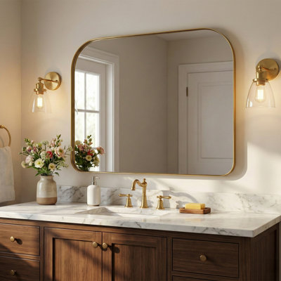 Wide Arch Rectangle Bathroom Vanity Mirror | Stainless Steel Frame