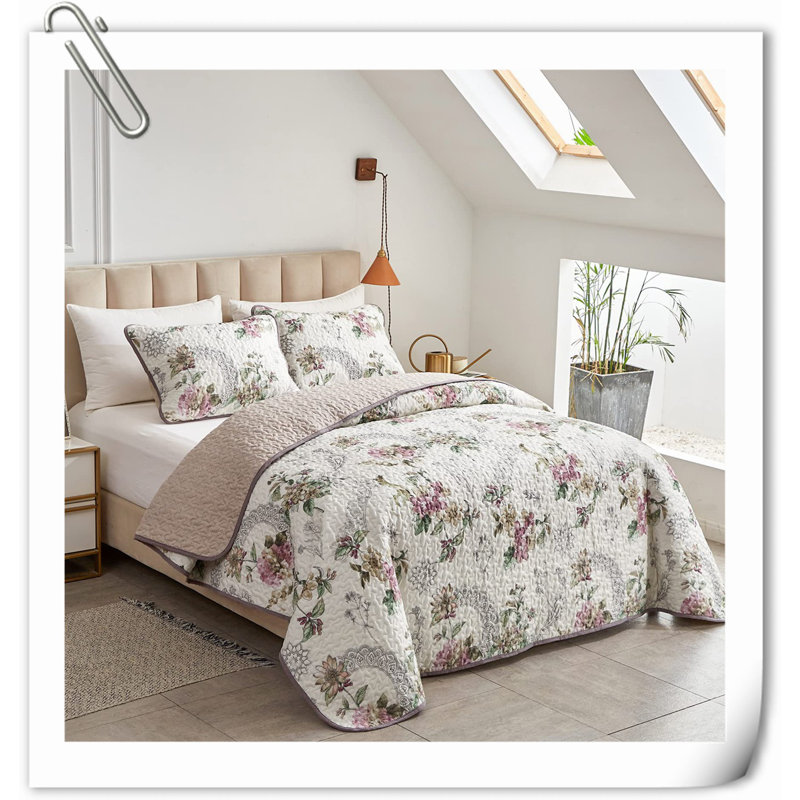 Quilts,3 Pieces Quilt Set, Floral Reversible Bedspread Coverlet Set, Soft Microfiber Lightweight Bed Cover For All Season