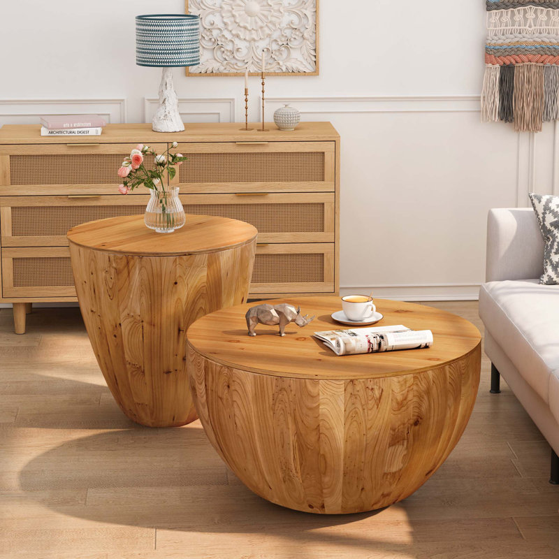 Table basse en forme de seau de style rétro avec rangement (ensemble de 2 pièces)