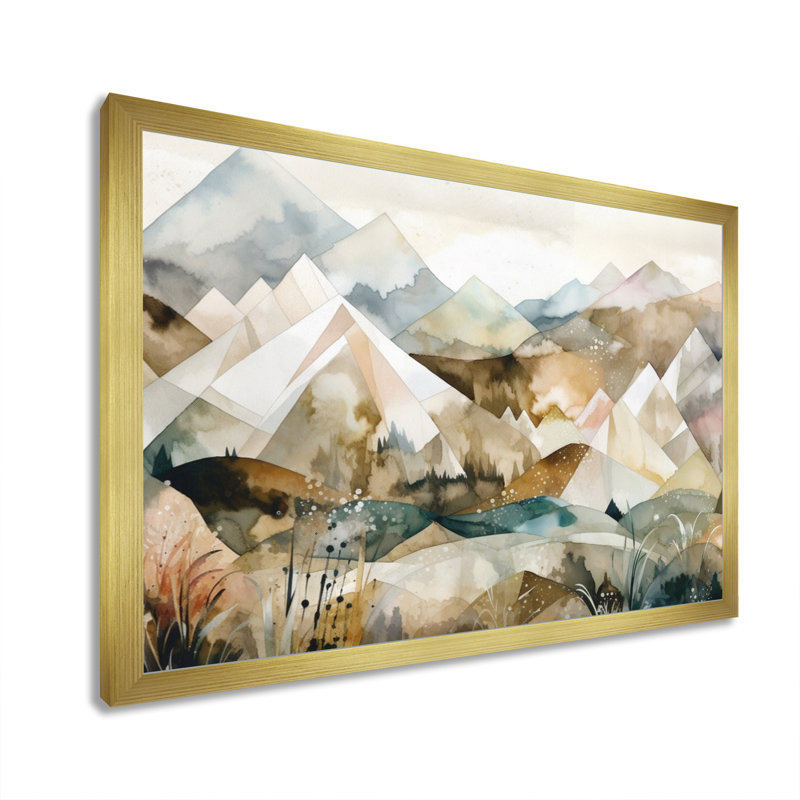 Exploration des montagnes argentiques en évolution II sur toile, Cadre doré simple, H 34 po x l 44 po x P 1,5 po