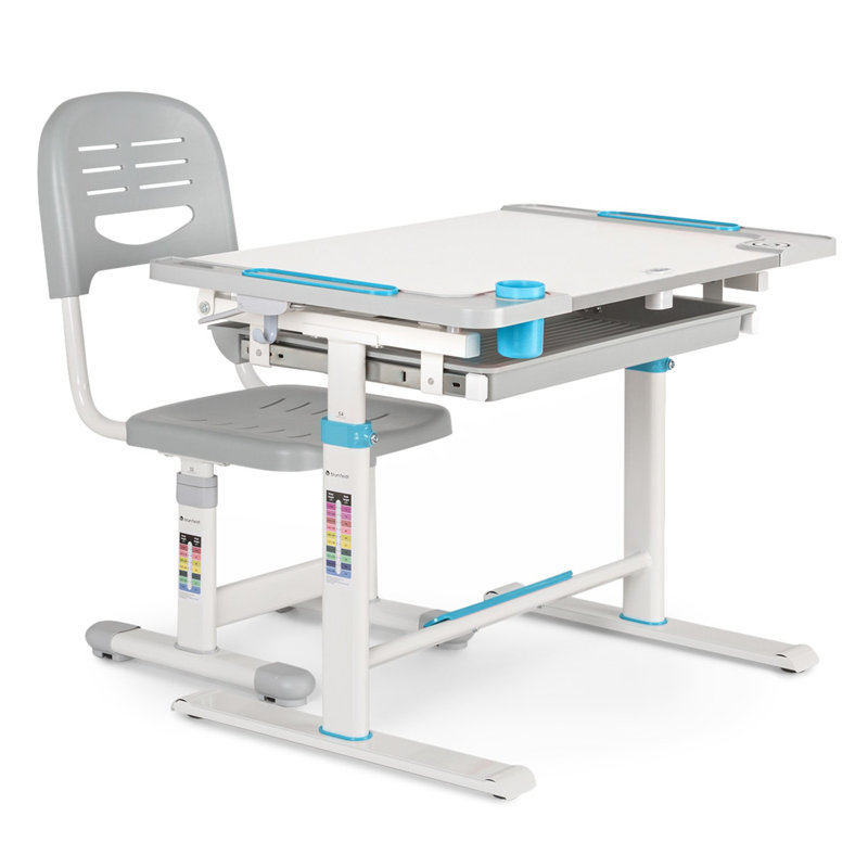 Art Desk Chair Set, White/Grey/Blue