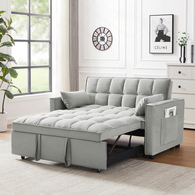 Canapé-lit futon moderne en velours avec canapé-lit, petit canapé-lit avec dossier inclinable, coussins décoratifs, poches, meubles de salon, canapé-lit convertible 3 en 1
