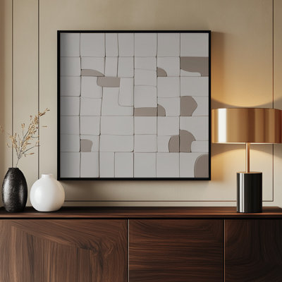 Pieces V - Sculpted Modular Relief In Architectural Neutrals Print by Alma