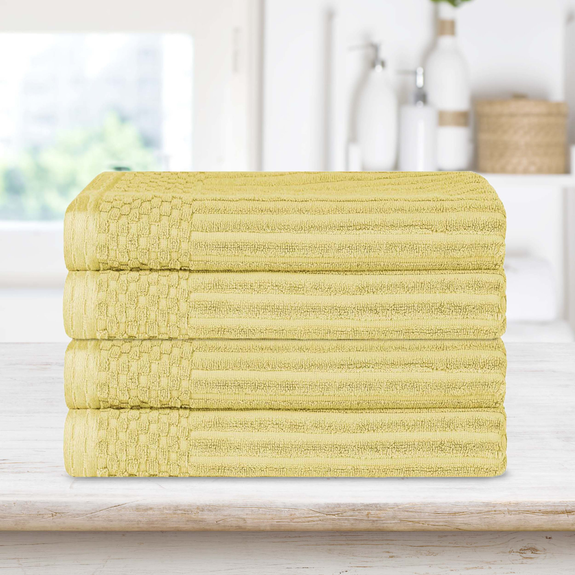 Ribbed Cotton Absorbent Heavyweight Bath Towel, Yellow