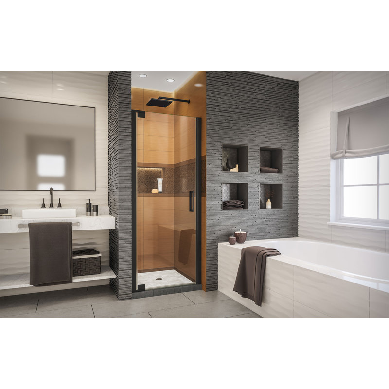 DreamLine Elegance-LS 30.5 - 32.5 inch W x 72 inch H Frameless Pivot Shower Door in Matte Black, Matte Black, 32.5"