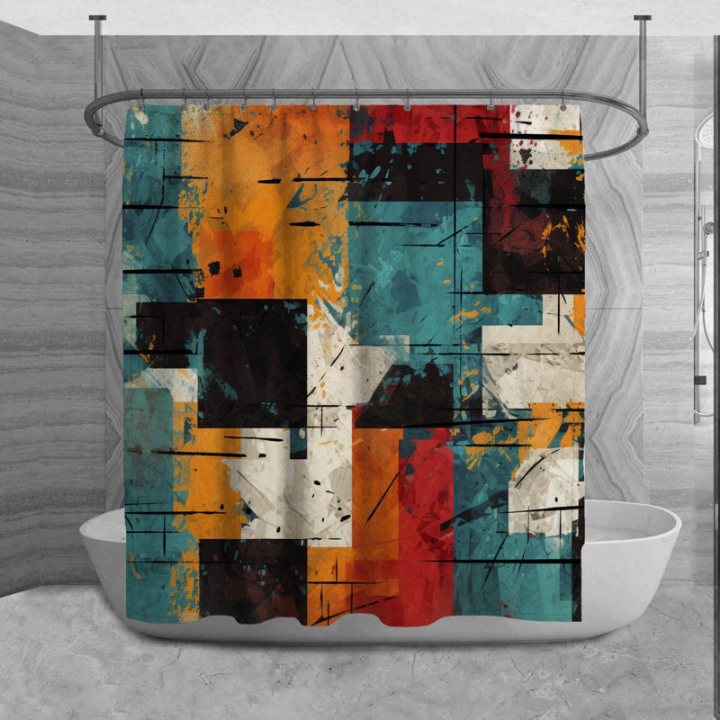 Theadore Abstract Shower Curtain, H 93 po x l 70 po