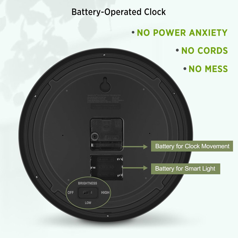 Night Light Wall Clock For Bedroom - Silent Lighted Up Wall Clock Glow In The Dark, Battery Operated For Living Room/Kitchen, Easy To Read Large Digital Display, 12 Inch