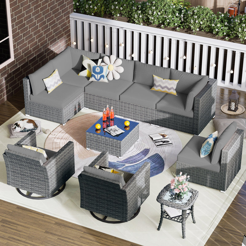 11 Piece Sofa Seating Group with Cushions, Dark Gray, No