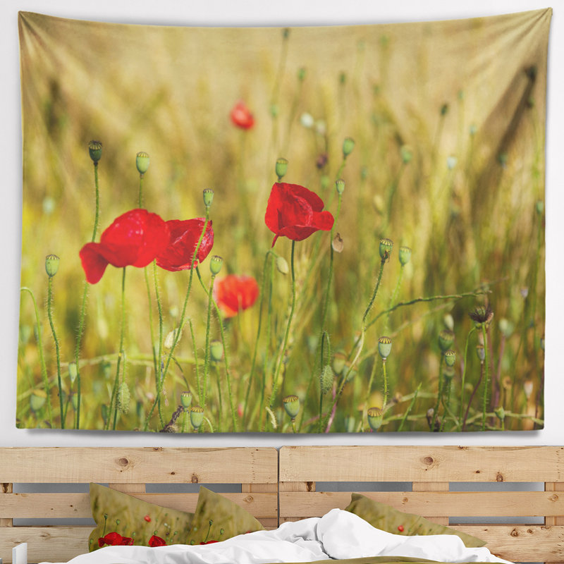 Tapisserie d’arrière-plan de champ fleur rouge, H 68 po x l 80 po