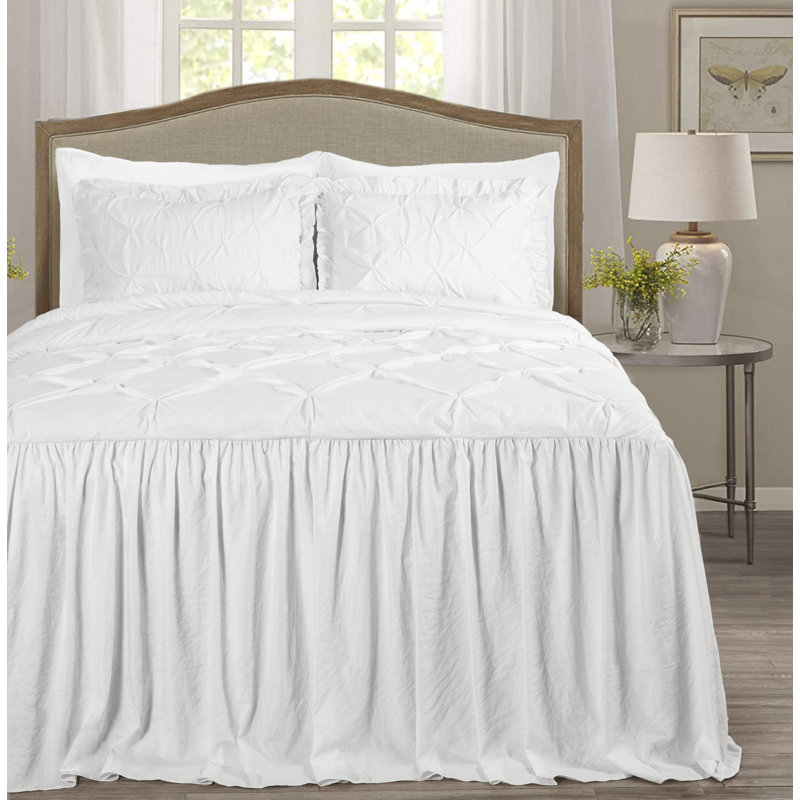 Aria French Country Chic Pinch Pleat Pintuck Ruffle Skirt Bedspread Set, King Bedspread + 2 King Shams, Blush Pink