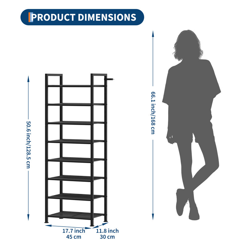 Étagère à chaussures 8 tablettes de rangement en métal empilables pour tablettes verticales pouvant contenir 16 à 24 paires