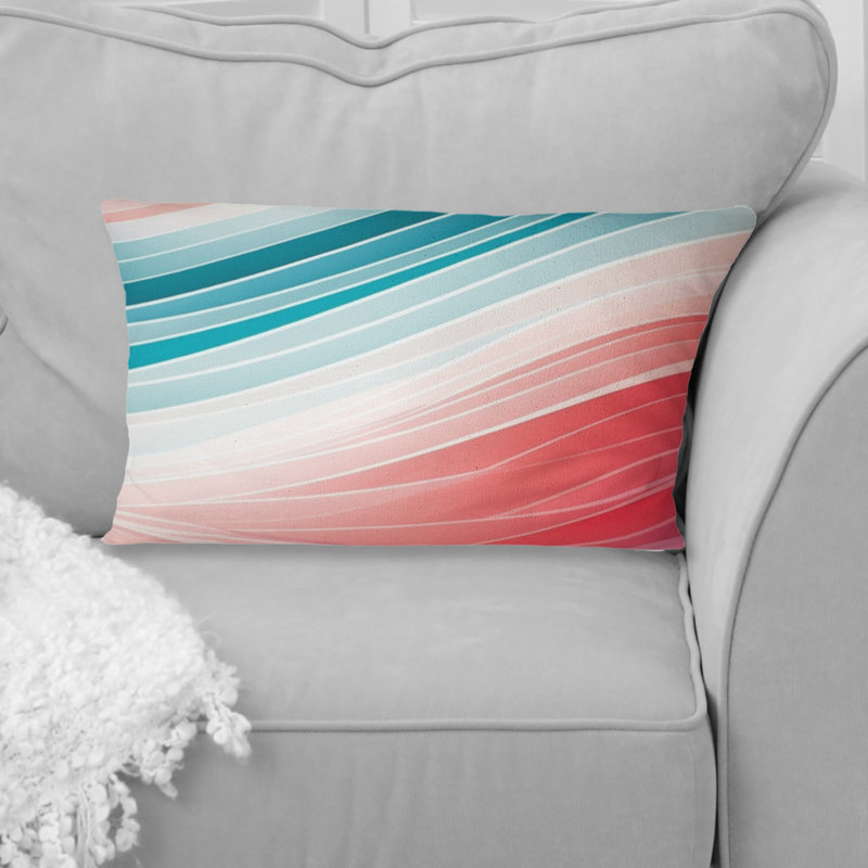 Coussin décoratif à motif géométrique abstrait "Bold Graphic Sunset" en bleu sarcelle et rose