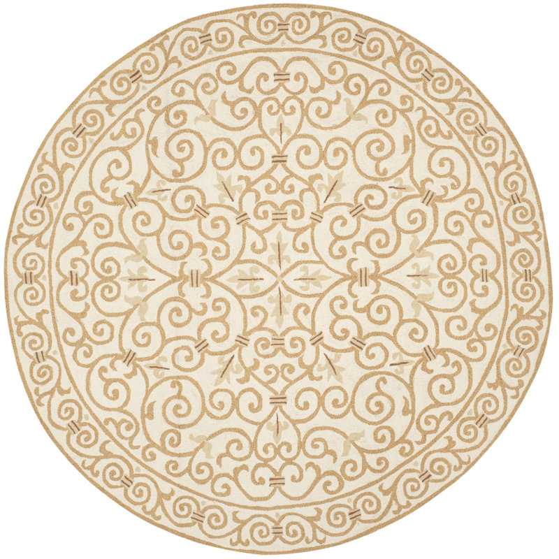 Bissette Hand Hooked Wool Pile Oriental Rug, Round 8'