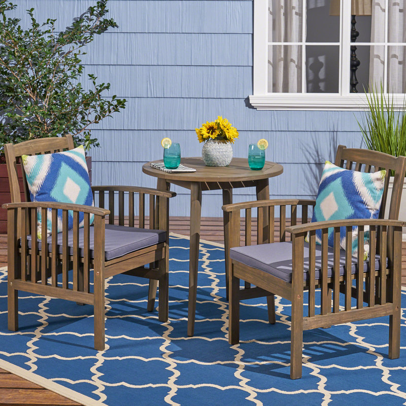 Anahat 2 - Person Acacia Wood Patio Dining Set with Round Table , Cushions Included, Purple