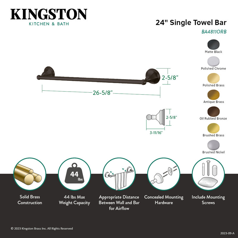 Kingston Brass Metropolitan 24-Inch Towel Bar, Brushed Brass, 24"