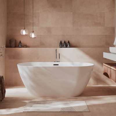 Baignoire de trempage autoportante en acrylique avec drain 2 po Flora-T 67 po. X 29 1/2 po. Blanc brillant