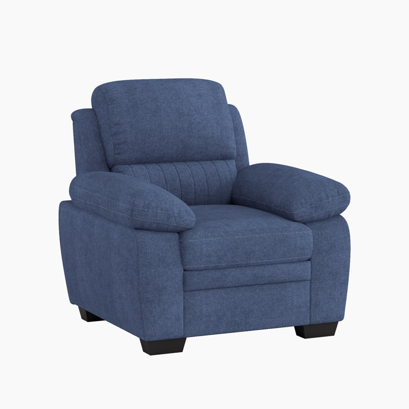 Mellitz 37.5" Modern Armchair with Textured Fabric, Pocket Coils, Faux Wood Legs, Blue 100% Polyester