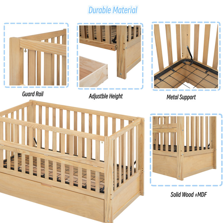 Convertible Crib,Full Size Bed with Drawers and 3 Height Options