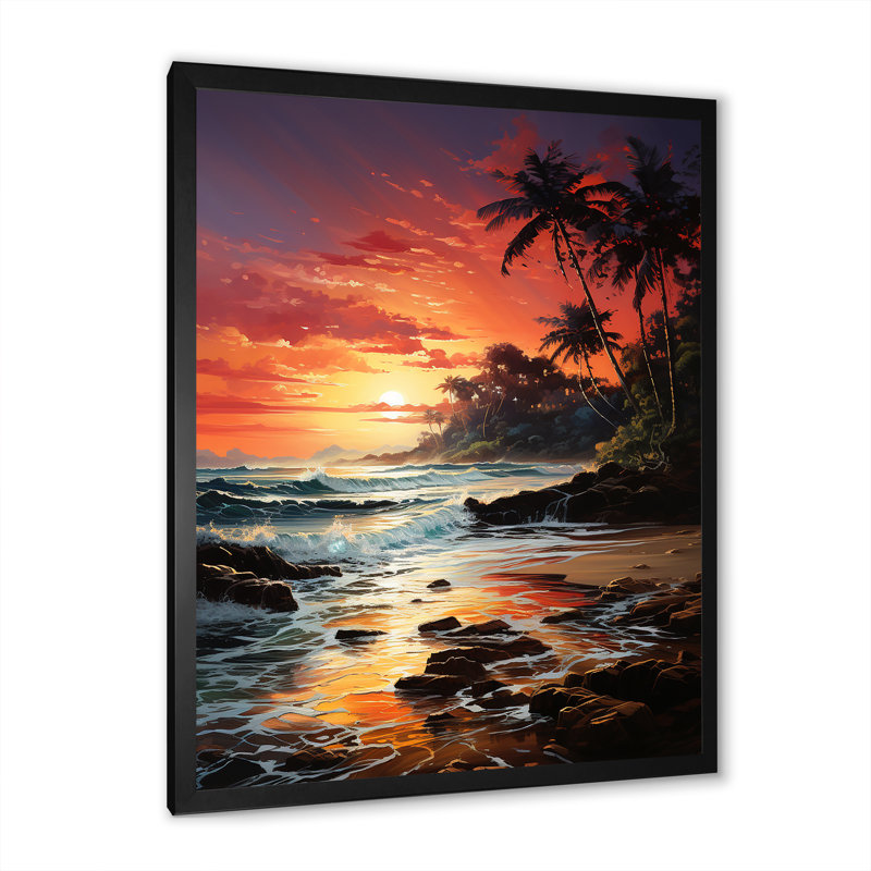 Rêve de coucher de soleil tropical, plage de Tulum - art mural plage, H 20 po x l 12 po x P 1 po, Cadre photo noir simple