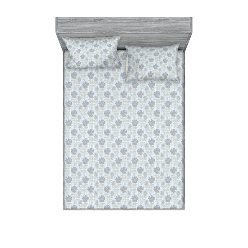 Ambesonne Fitted Sheet Sham Set 2 Pcs Nostalgic Retro Pastel Art TwinXL Dimgray and Pale Mustard