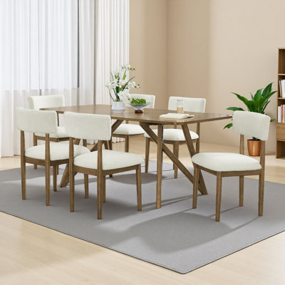 7Pc 70"W Rectangular Geometric Cross Base Dining Set