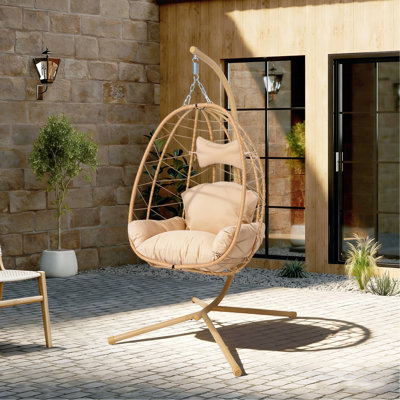 Fauteuil suspendu suspendu en osier avec support et coussin lavable pour patio