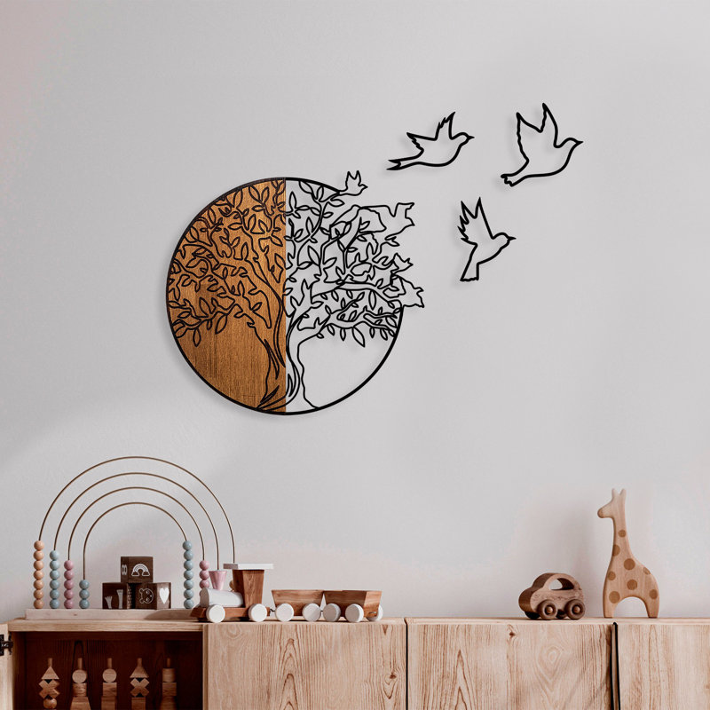 Magnifique accessoire mural décoratif en bois, noyer et noir, 23,6 po x 22 po | 100% bois massif (épaisseur: 1,2 po) et métal durable (épaisseur: 0,06 po) | Conception murale facile, parfaite pour la décoration intérieure