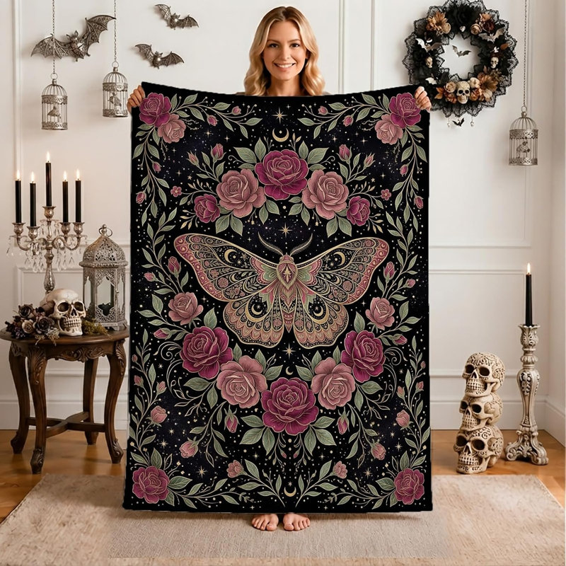 Jeté Mystic Moth and Rose Art gothique, 60 x 80 po