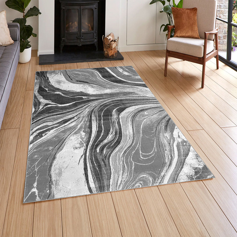 Modern Abstract Marble Area Rug – 100% Polyester Living Room Carpet, Antistatic, Soil & Water Repellent, Colourfast Indoor Rug