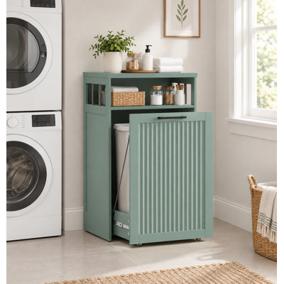 13-Gallon Pull-Out Trash Cabinet with Fluted Front & Open Storage Shelf