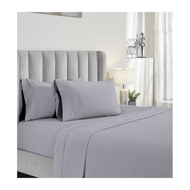 200 Thread Count 100% Cotton Percale Sheet Set, Gray, King