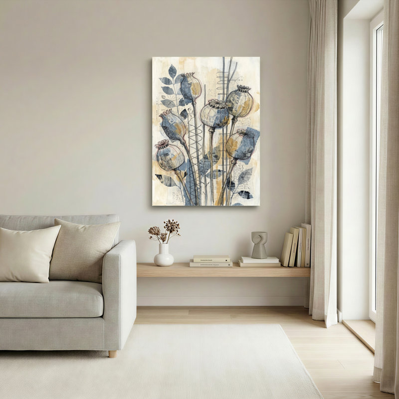 Ensemble de 1 tableau sur toile botanique à motif de coquelicot, 40"H x 28"W, Wrapped Canvas
