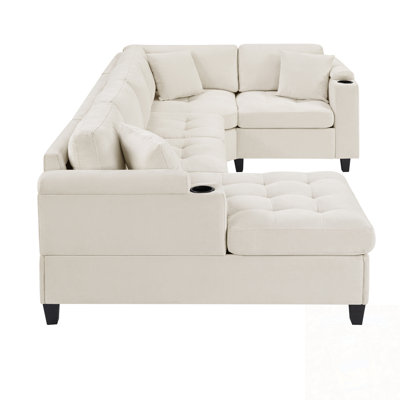 U-Shaped Sectional Sofa With Built-In Cup Holders, Storage Space And USB Ports