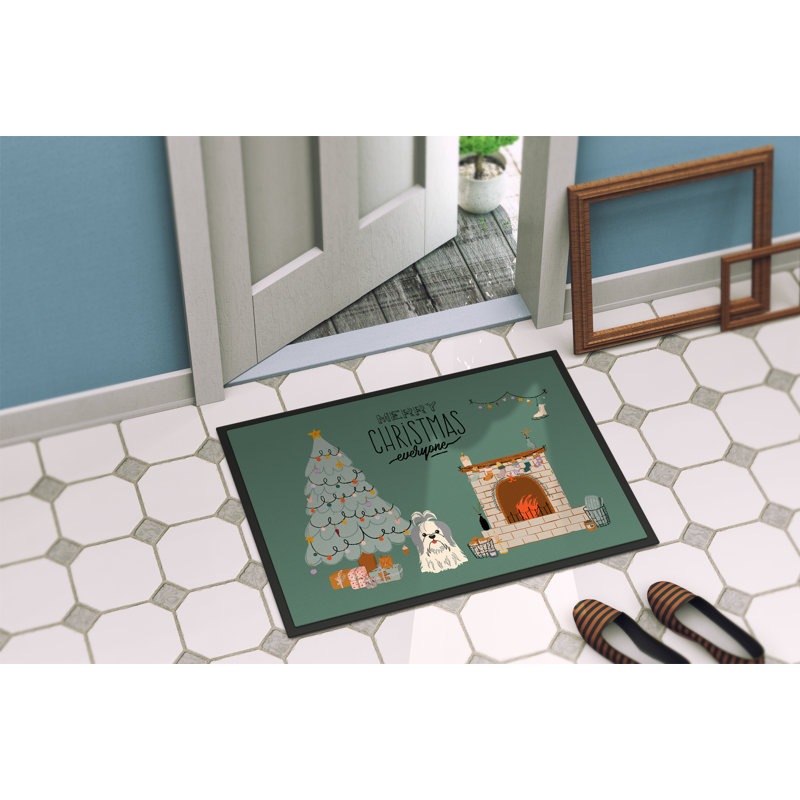 Jacquiline Non-Slip Doormat, Silver White Shih Tzu