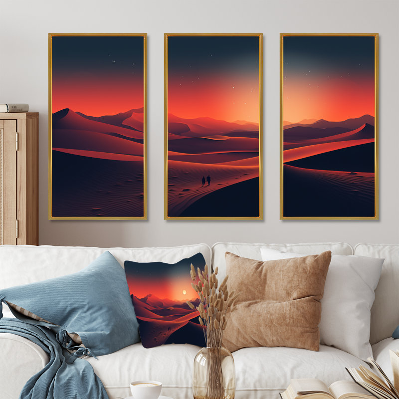 Red Desert Twilight Photo V - Art mural désert, H 40 po x l 61 po, Cadre flottant doré