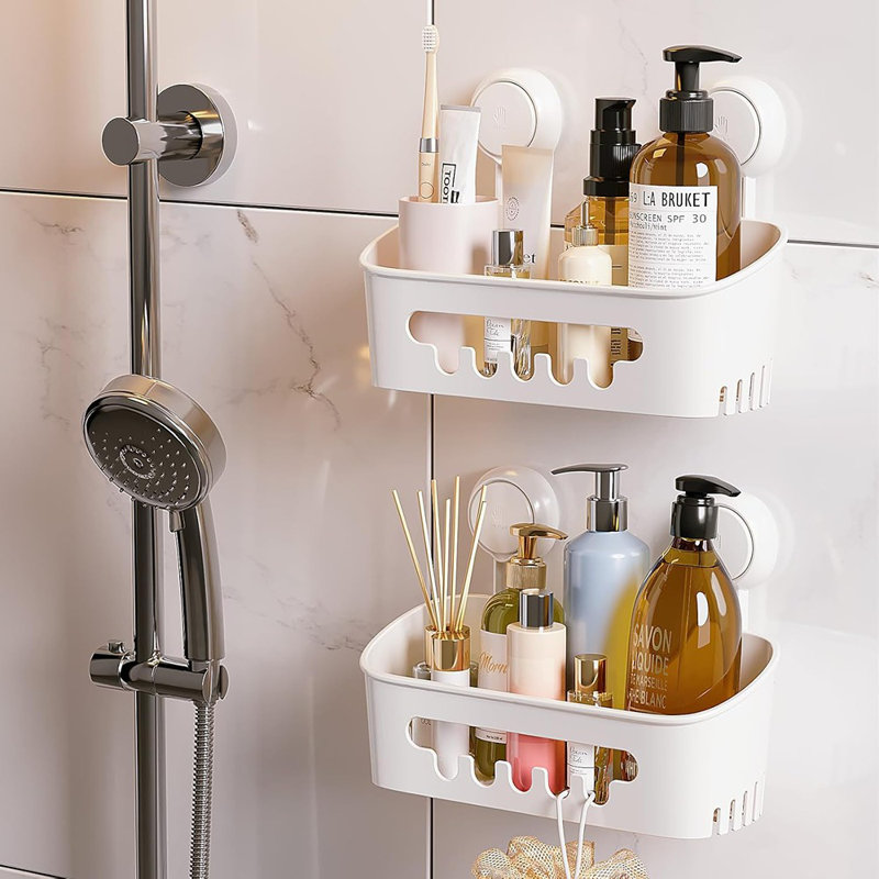 Ensemble de 2 unités de rangement pour salle de bain amovible avec tablettes en plastique imperméables pour shampooing et accessoires