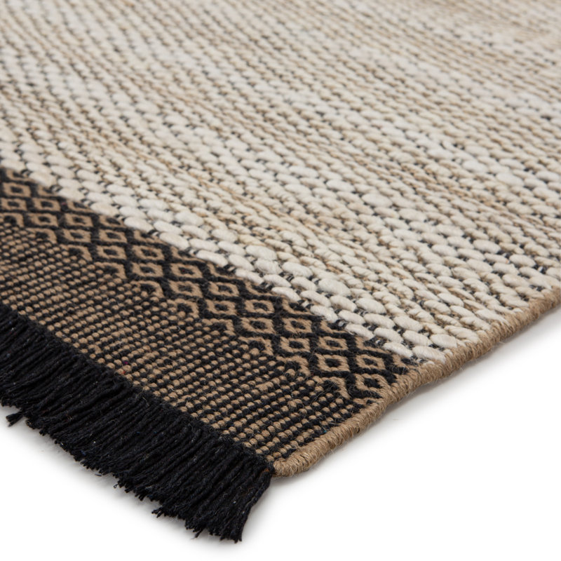 Tapis blanc / noir en jute tissé à la main Coshointon, Rectangle de 5 pi x 8 pi