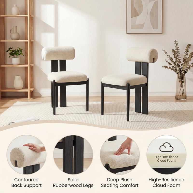48cm H Upholstered Dining Chair in Camel, Black, Beige, 4