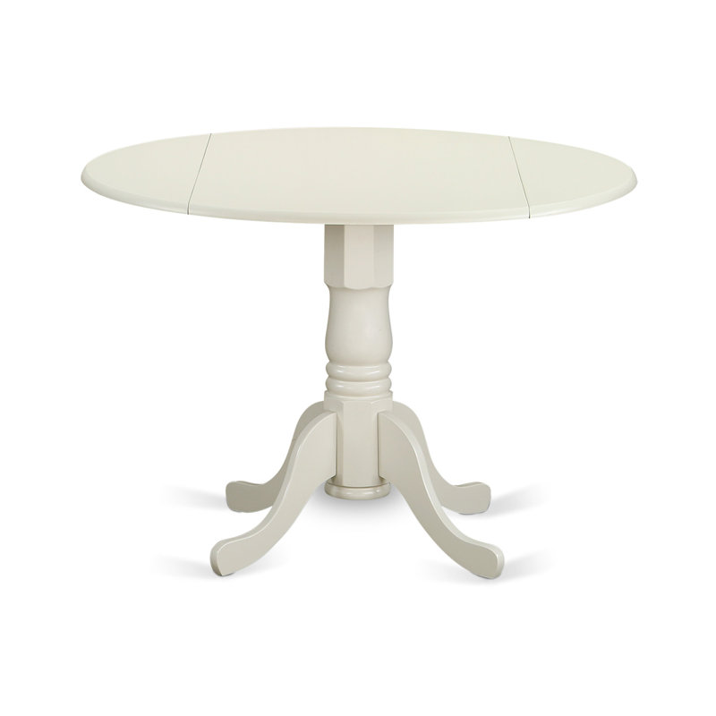 3 Piece Dining Table Set for Small Spaces Contains a Round Dining Room Table with Dropleaf and 2 Wood Seat Chairs, 42x42 Inch, Linen White
