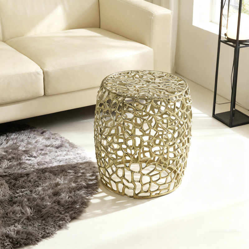 Table de bout cylindrique en aluminium avec motif complexe - doré, Doré