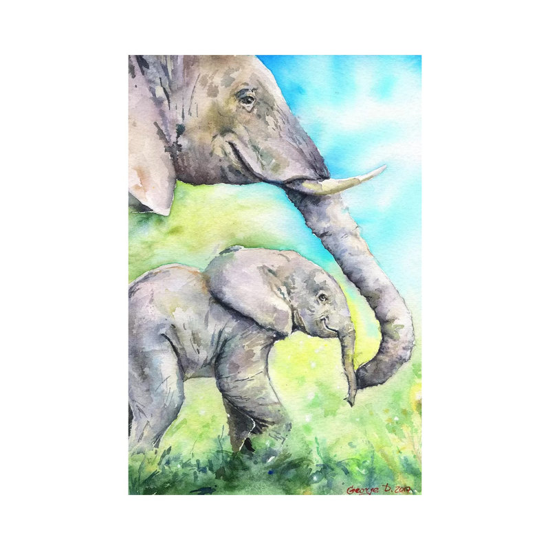 Elephants Happy Family by George Dyachenko - Wrapped Canvas Painting, 30.48 cm H x 45.72 cm W