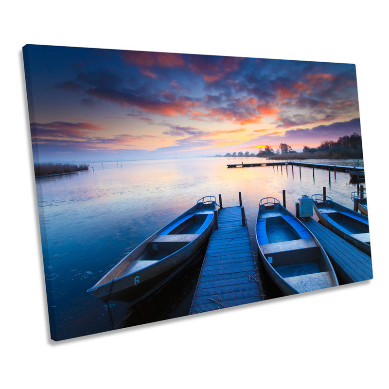Sunset Lake Seascape Jetty - Wrapped Canvas Print, 40.6cm H x 61cm W x 2cm D