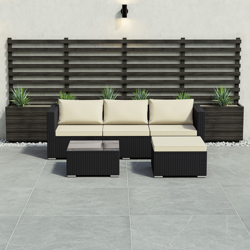 Kucharski Rattan 4 - Person Seating Group with Cushions, UKFR Certified, Black