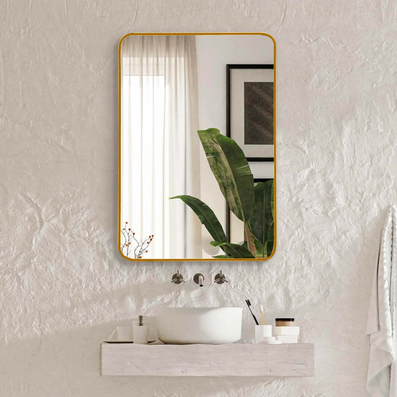 Miroir mural de salle de bain Malpress, 30 po x 22 po, Argent argent, Rectangulaire